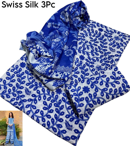 Unstitched - Swiss Silk 3pc Printed Suit