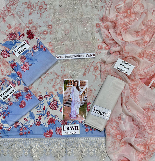 Premium Unstitched - Lawn 3pc Embroidered Suit