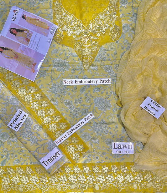 Premium Unstitched - Lawn 3pc Embroidered Suit