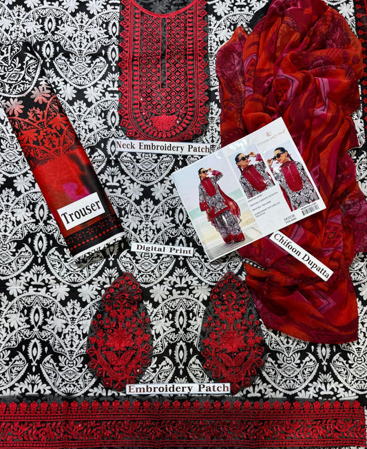 Premium Unstitched - Lawn 3pc Embroidered Suit