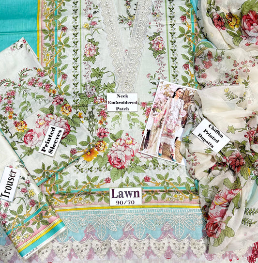 Premium Unstitched - Lawn 3pc Embroidered Suit