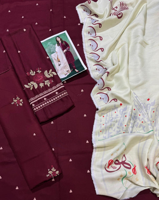 Unstitched - Dhanak 3pc Embroidered Suit