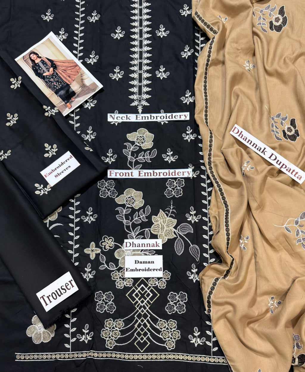 Unstitched - Dhanak 3pc Embroidered Suit