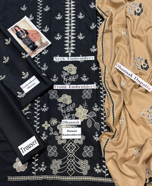 Unstitched - Dhanak 3pc Embroidered Suit