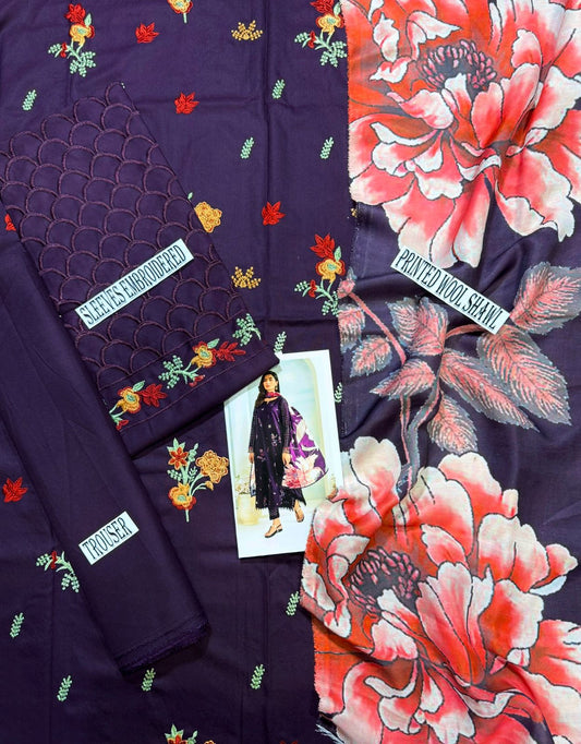 Unstitched - Dhanak 3pc Embroidered Suit