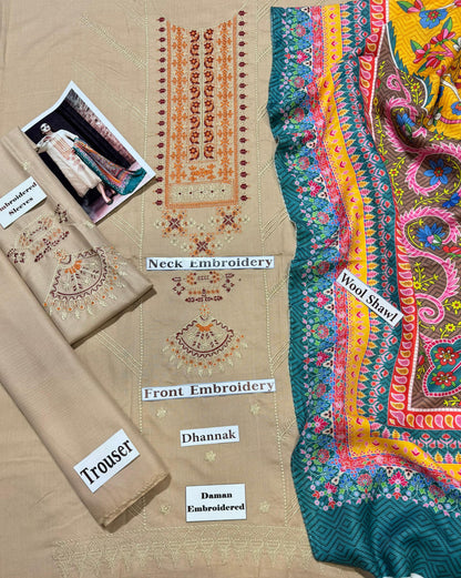 Unstitched - Dhanak 3pc Embroidered Suit