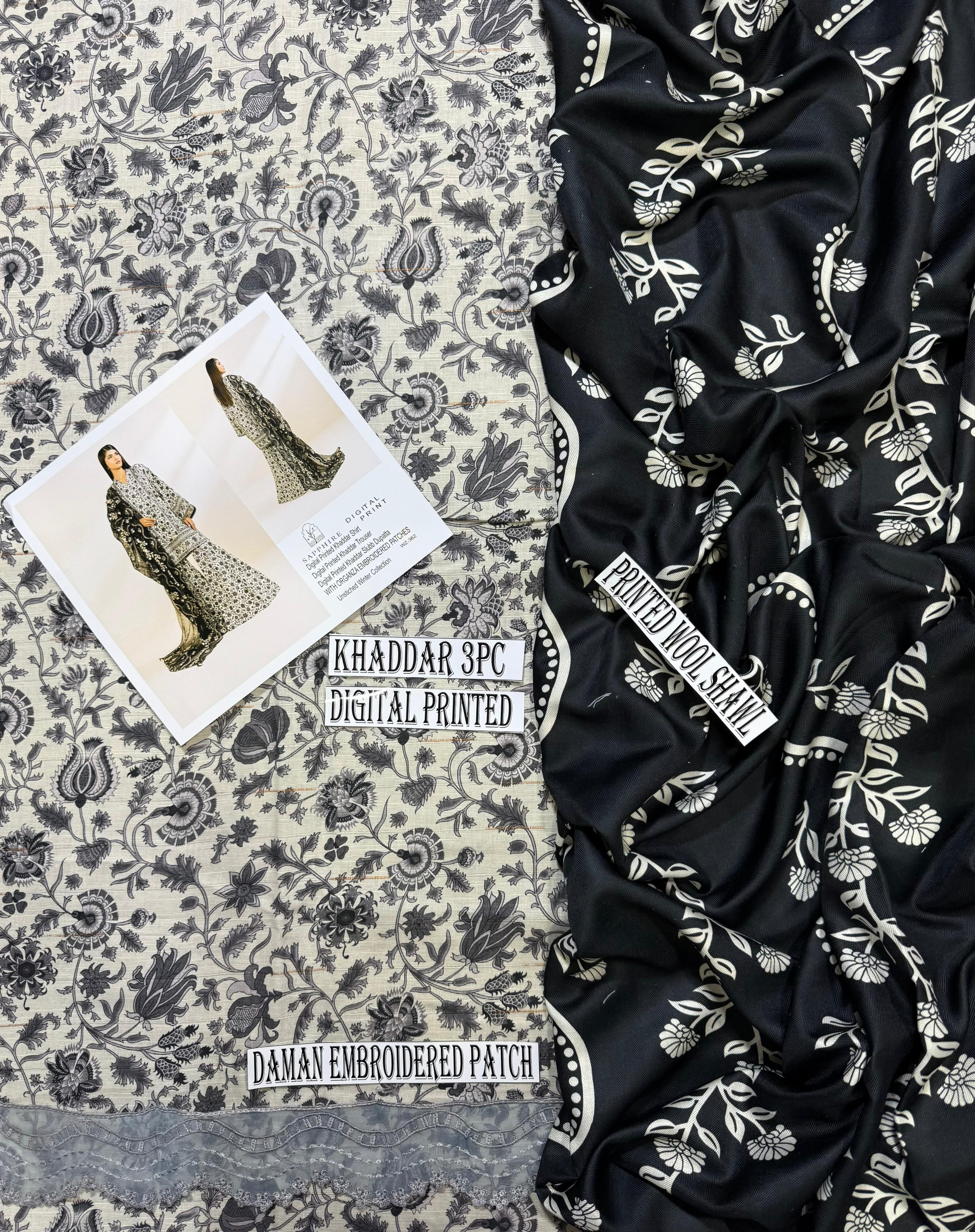 Unstitched - Khaddar 3pc Printed Suit