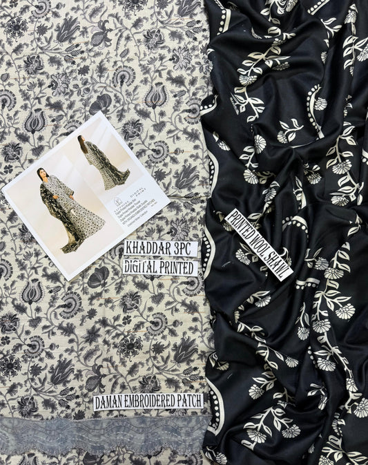Unstitched - Khaddar 3pc Printed Suit