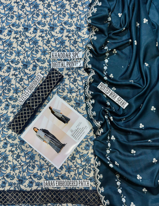 Unstitched - Khaddar 3pc Printed Suit