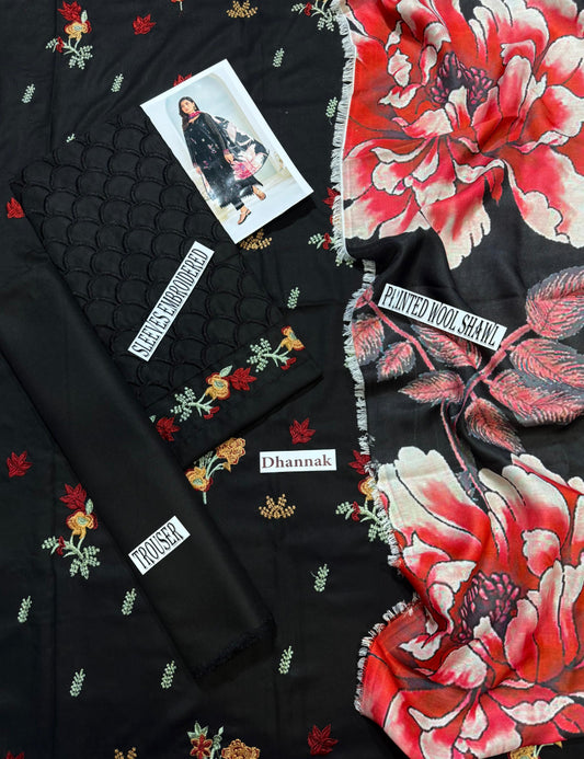 Unstitched - Dhanak 3pc Embroidered Suit