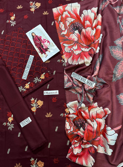 Unstitched - Dhanak 3pc Embroidered Suit