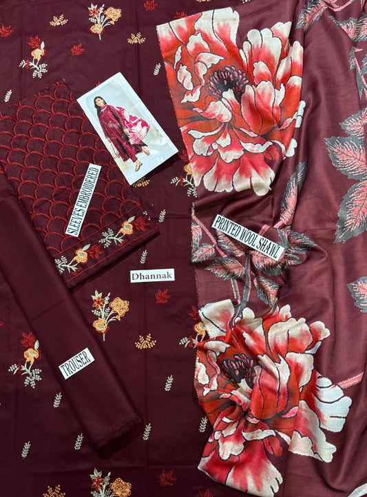 Unstitched - Dhanak 3pc Embroidered Suit