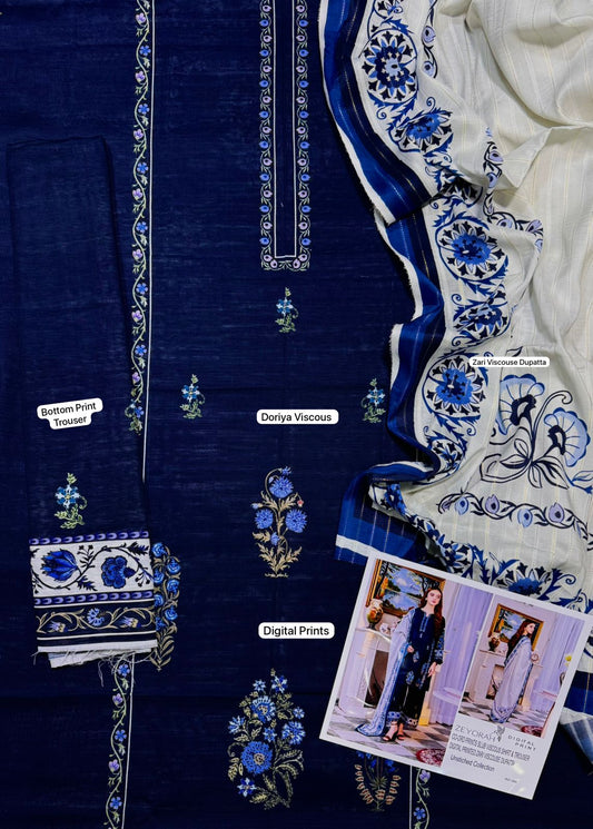 Unstitched - Doriya Viscous 3pc Printed Suit