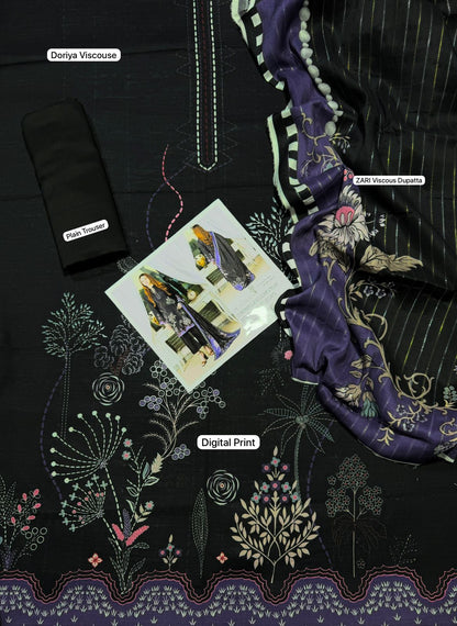 Unstitched - Doriya Viscous 3pc Printed Suit