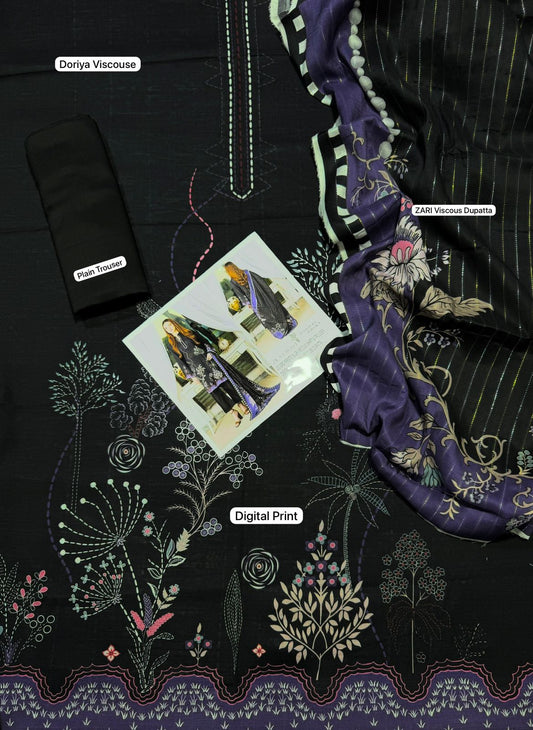 Unstitched - Doriya Viscous 3pc Printed Suit