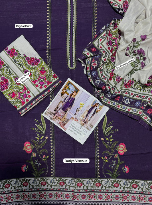 Unstitched - Doriya Viscous 3pc Printed Suit
