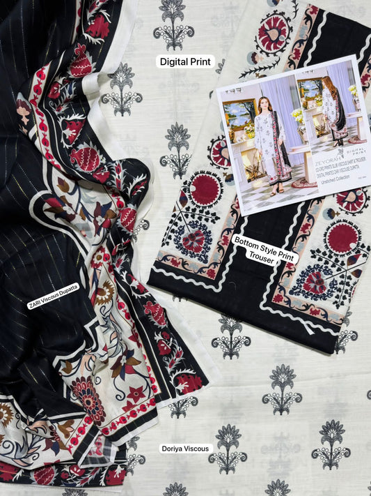 Unstitched - Doriya Viscous 3pc Printed Suit