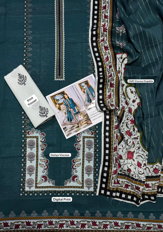 Unstitched - Doriya Viscous 3pc Printed Suit