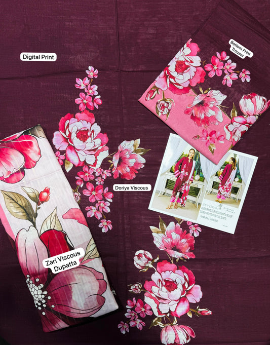 Unstitched - Doriya Viscous 3pc Printed Suit