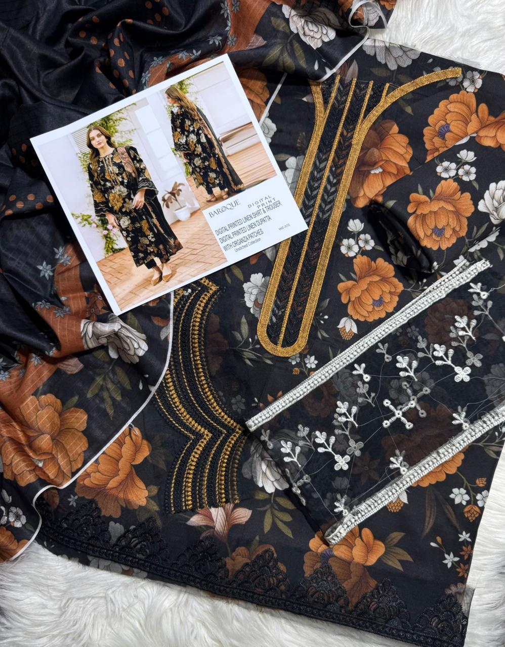 Unstitched - Doriya Linen 3pc Embroidered Suit