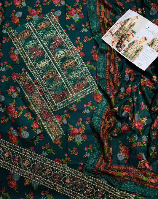 Unstitched - Dhanak 3pc Embroidered Suit