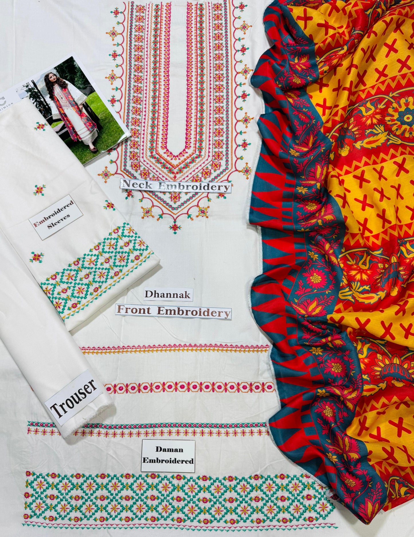Unstitched - Dhanak 3pc Embroidered Suit
