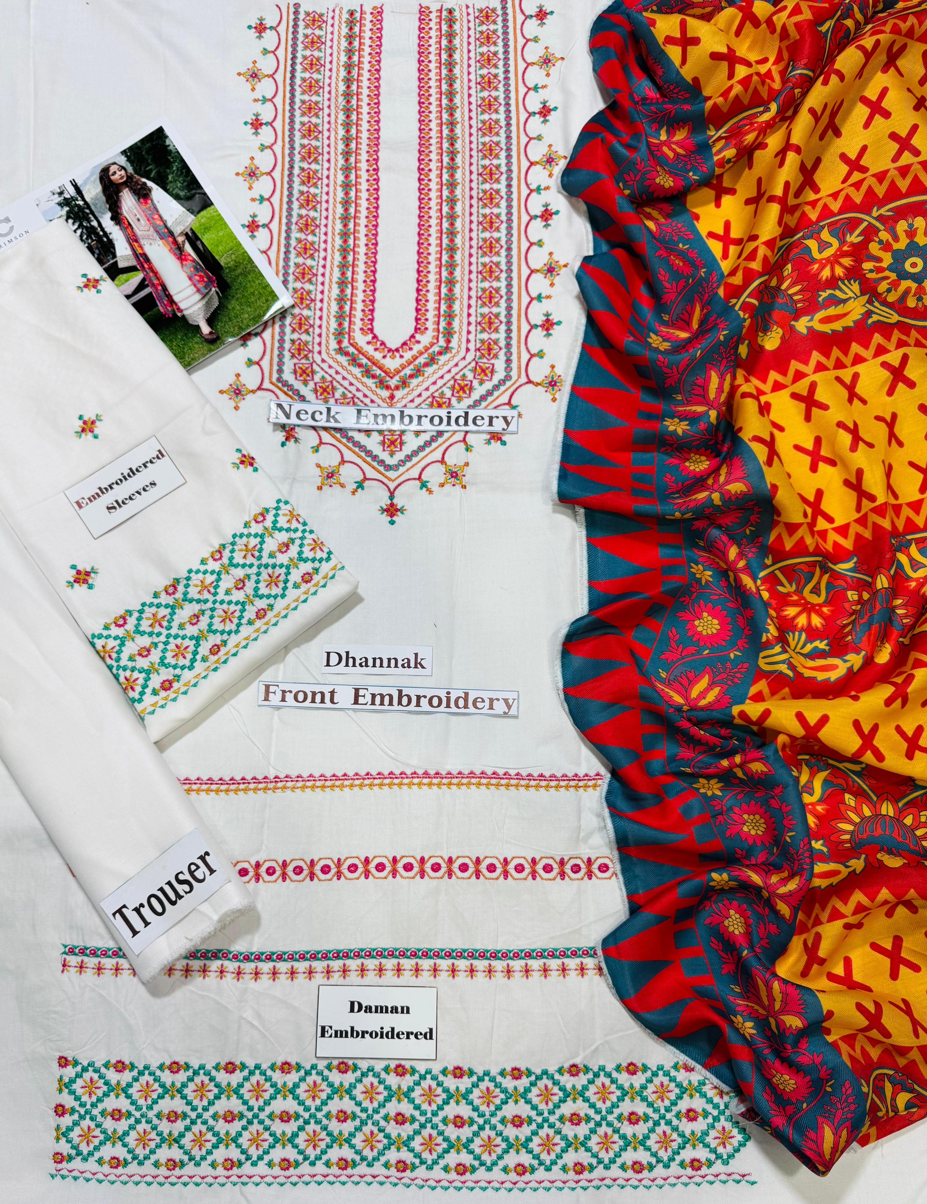 Unstitched - Dhanak 3pc Embroidered Suit