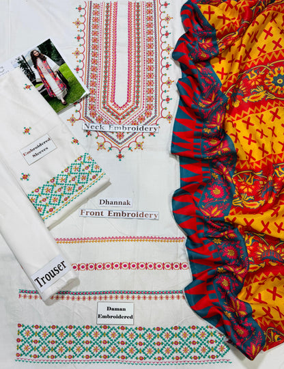 Unstitched - Dhanak 3pc Embroidered Suit