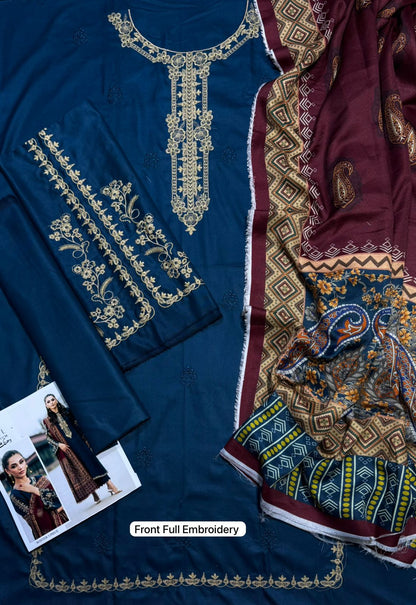 Unstitched - Dhanak 3pc Embroidered Suit