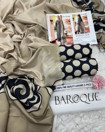 Polka Dot Printed Unstitched Karandi 3-Piece Suit