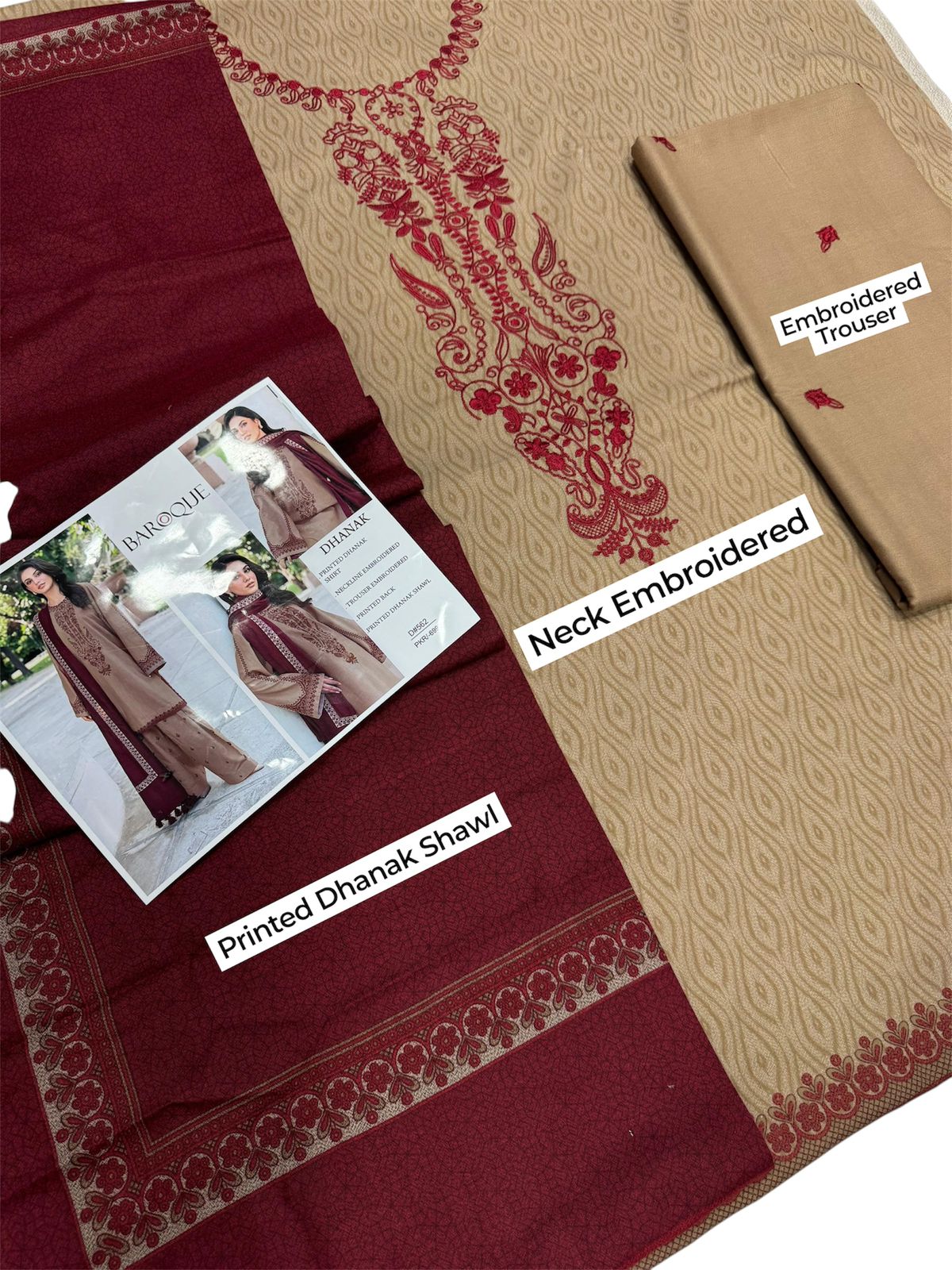 Unstitched - Dhanak 3pc Embroidered Suit