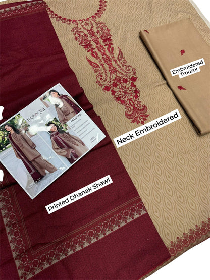 Unstitched - Dhanak 3pc Embroidered Suit