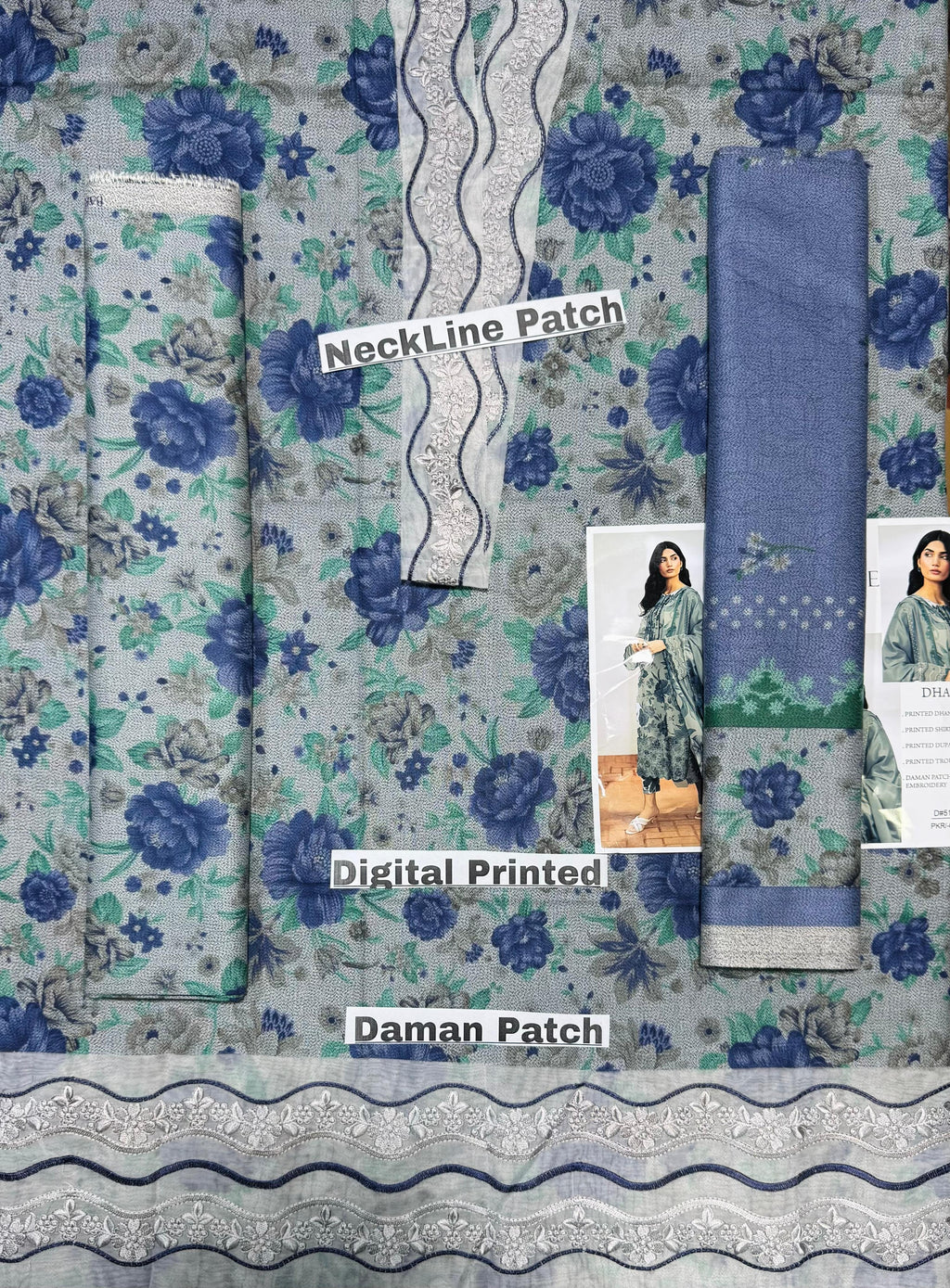 Unstitched - Dhanak 3pc Embroidered Suit