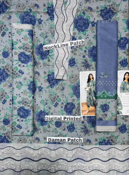 Unstitched - Dhanak 3pc Embroidered Suit