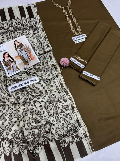 Unstitched - Dhanak 3pc Embroidered Suit