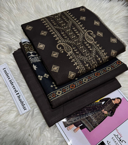 Unstitched - Khaddar 3pc Embroidered Suit