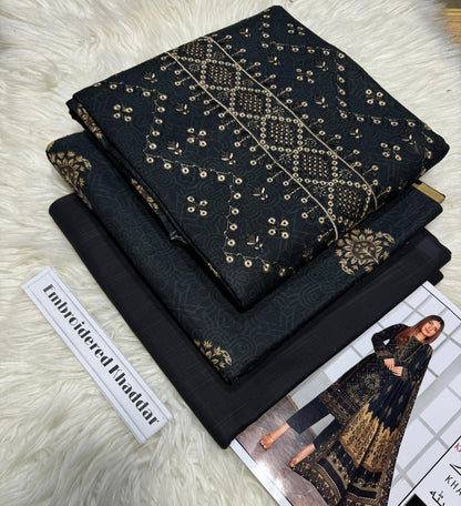 Unstitched - Khaddar 3pc Embroidered Suit