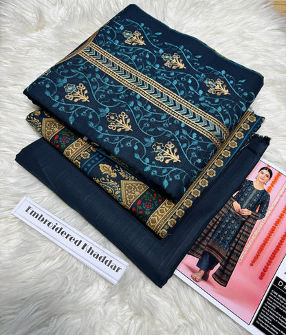 Unstitched - Khaddar 3pc Embroidered Suit