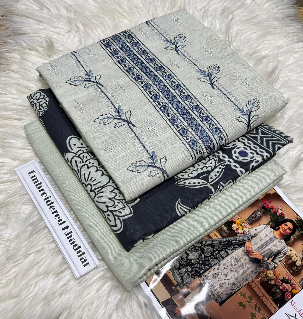 Unstitched - Khaddar 3pc Embroidered Suit