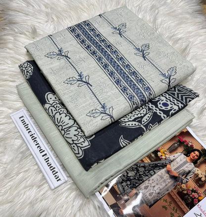 Unstitched - Khaddar 3pc Embroidered Suit