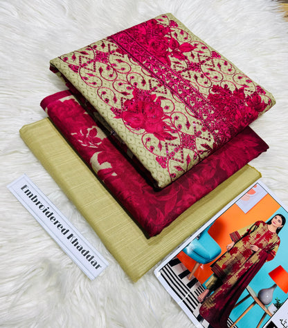 Unstitched - Khaddar 3pc Embroidered Suit