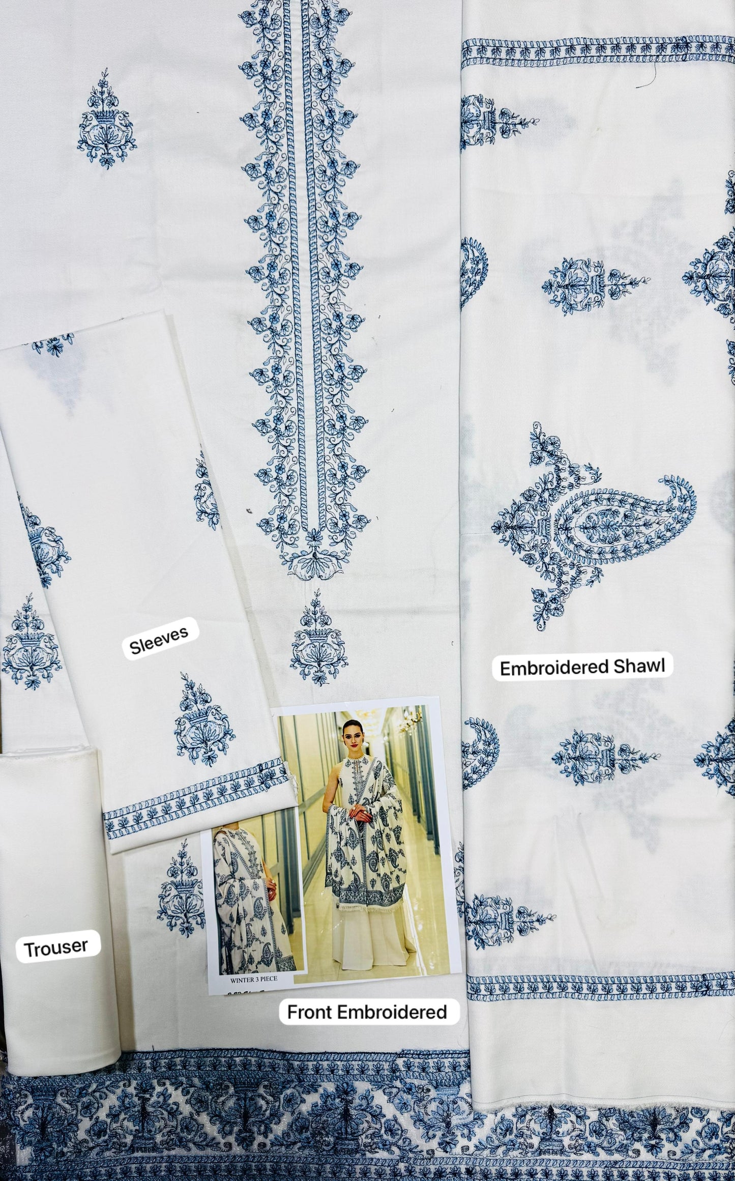 Premium Embroidered Unstitched Dhanak 3-Piece Suit