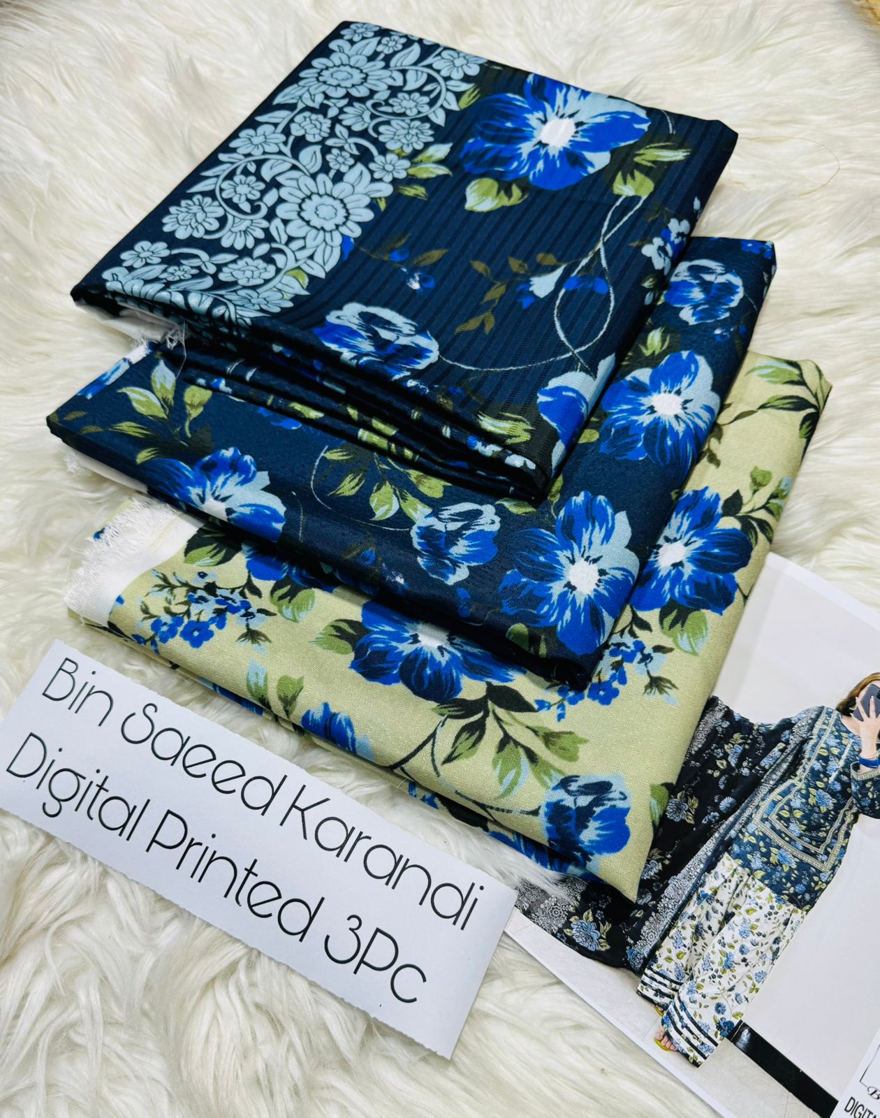 Unstitched Karandi Floral Printed 3-Piece Suit