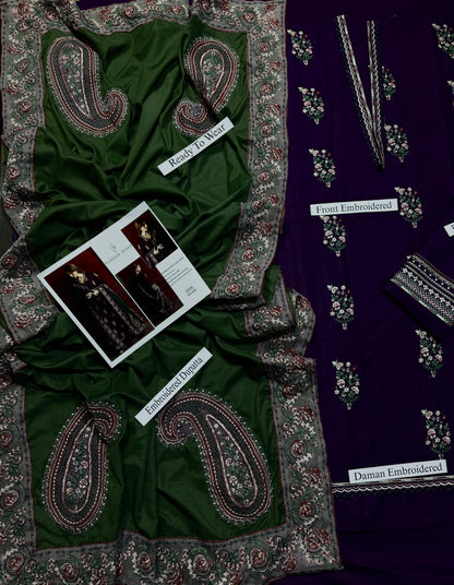 Hussain Rehar - Heavy Embroidered - Unstitched Lawn 3pc Suit