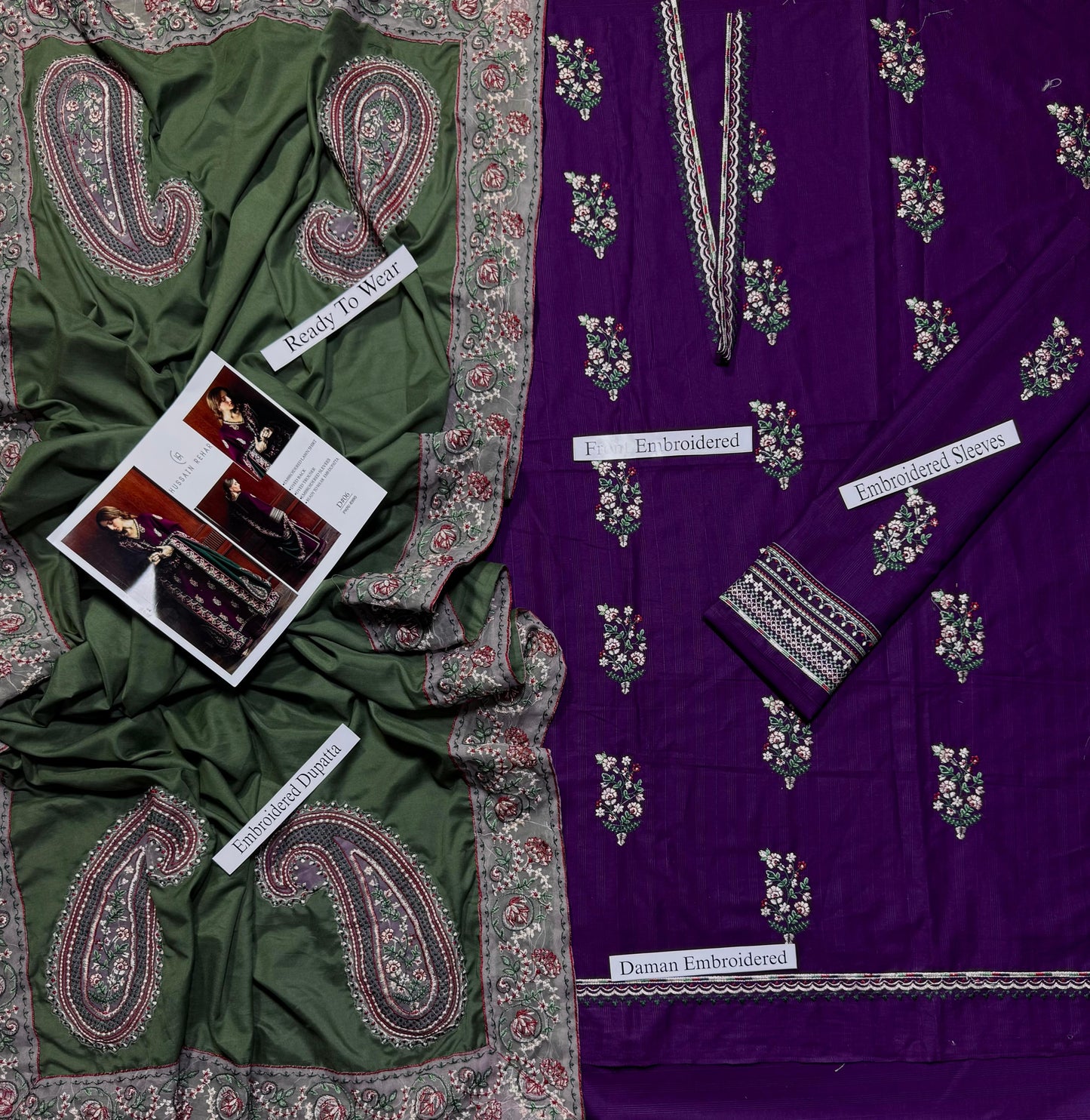 Hussain Rehar - Heavy Embroidered - Unstitched Lawn 3pc Suit