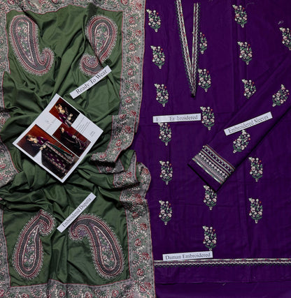 Hussain Rehar - Heavy Embroidered - Unstitched Lawn 3pc Suit