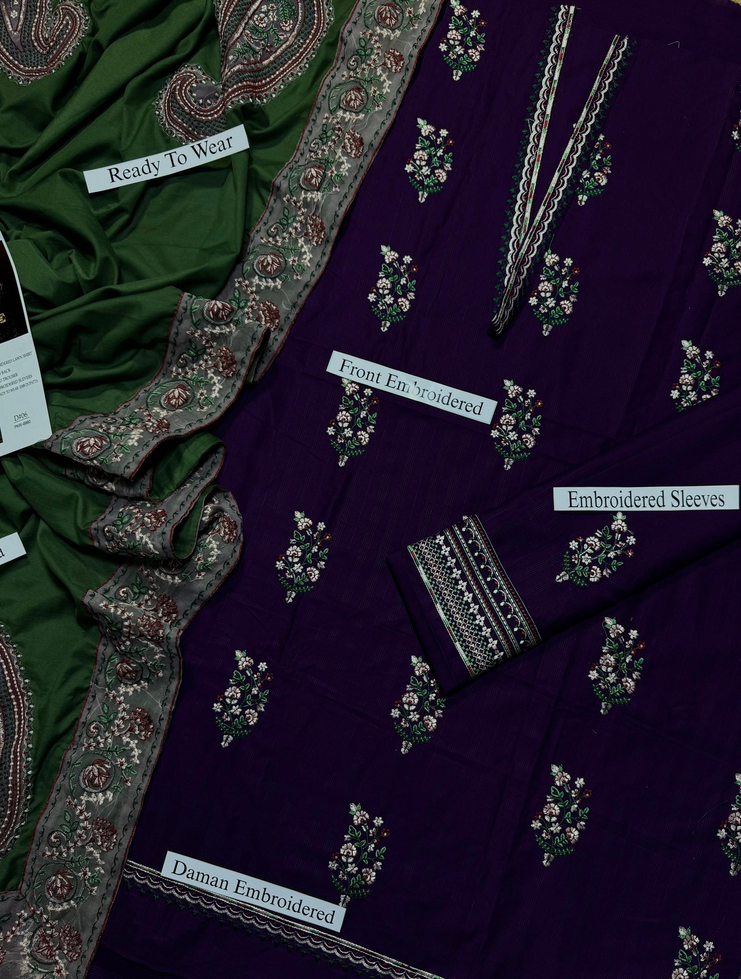 Hussain Rehar - Heavy Embroidered - Unstitched Lawn 3pc Suit