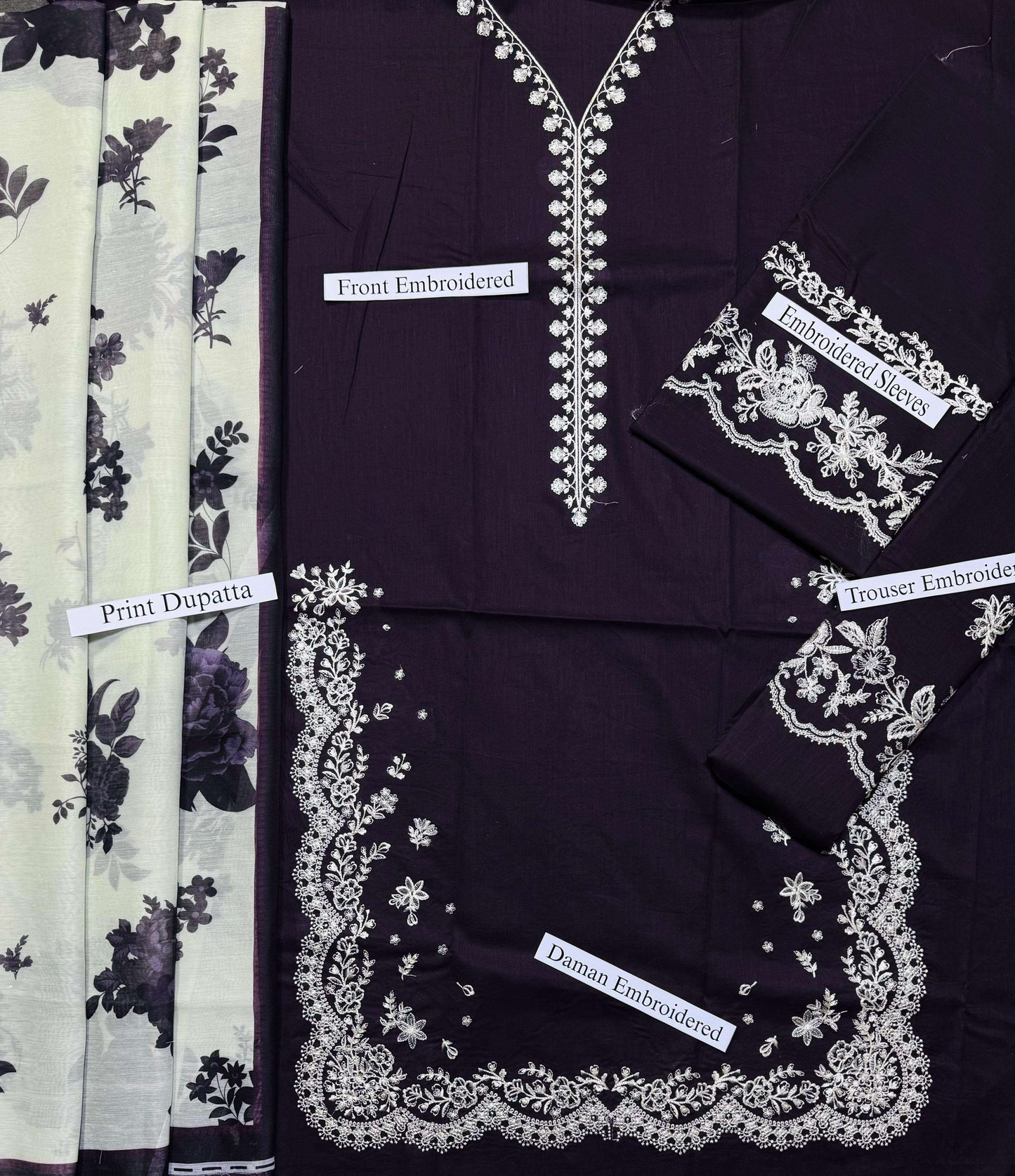 Zara - Premium Unstitched - Embroidered Lawn 3pc Suit