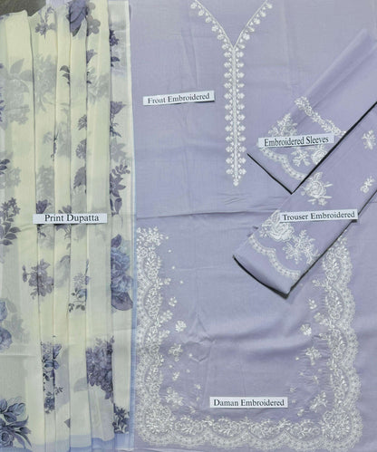 Zara - Premium Unstitched - Embroidered Lawn 3pc Suit