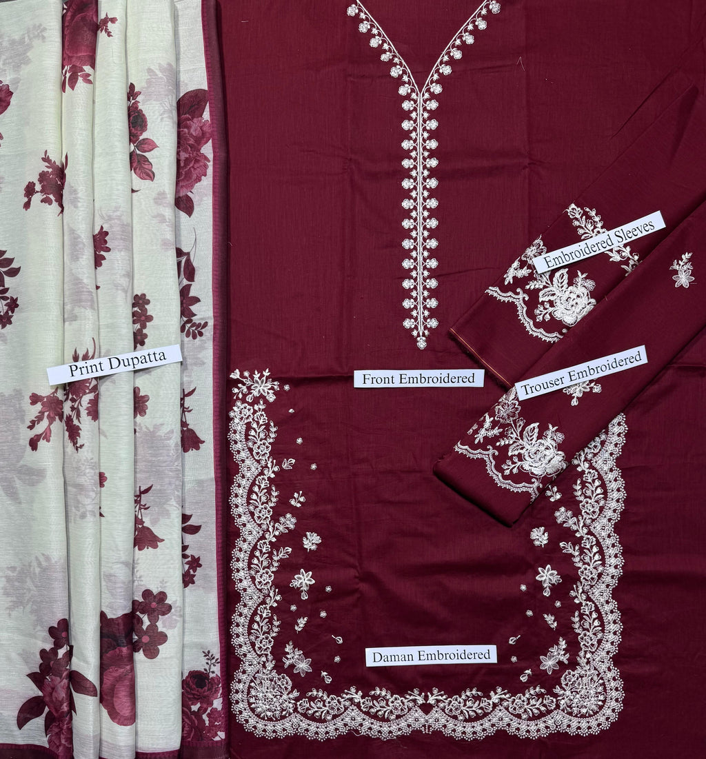 Zara - Premium Unstitched - Embroidered Lawn 3pc Suit